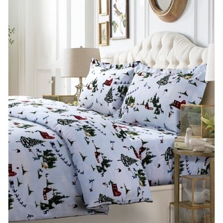 North Pole Printed Cotton Flannel Twill 3-piece Oversize Duvet Cover Set