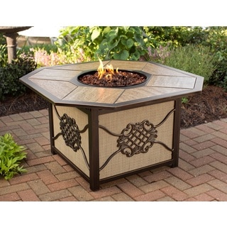 Memorial Gas Firepit Table with Porcelain top, Burner and Red Lava Rocks