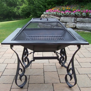 Oakland Living Corporation Royal Black Square Fire Pit With Spark Guard Lid and Grill