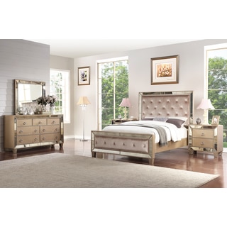 Abbyson Chateau Mirrored Tufted 5 Piece Bedroom Set