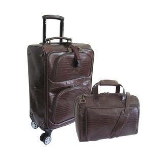 Amerileather Dark Brown Leather Croco-Print 2-piece Spinner Luggage Set