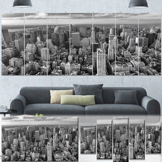 Designart 'Panoramic Aerial View of Manhattan' Modern Cityscape Canvas Artwork