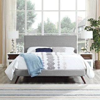 Phoebe Fabric Platform Bed with Round Splayed Legs in Light Grey
