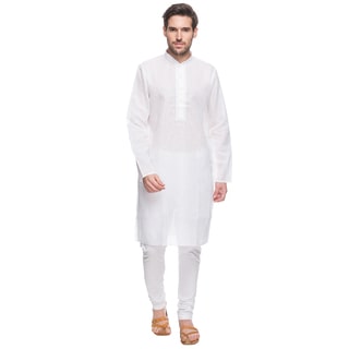 In-Sattva Shatranj Men's Indian Ethnic Fine Embroidered Placket 2-Pcs White Checkered Suit Set