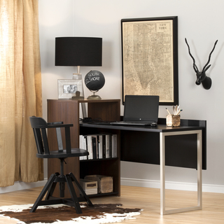South Shore Furniture Black Leather Tasko Desk with Storage