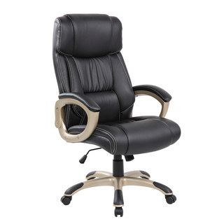 DeluxeThick Padded High Back Black Champagne Faux Leather Executive Office Chair