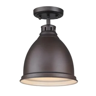 Golden Lighting 'Duncan' Rubbed Bronze-finish Steel Flush Mount With a Rubbed Bronze Shade