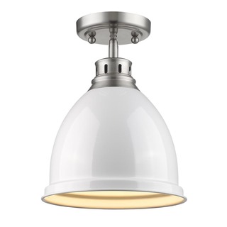Golden Lighting Duncan Pewter With White Shade Flush-mount Light Fixture