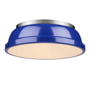 Golden Lighting Duncan Pewter Steel 14-inch Flush-mount Light Fixture With Blue Shade