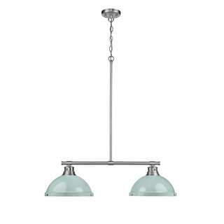 Duncan 2 Light Linear Pendant in Pewter with Seafoam Shades
