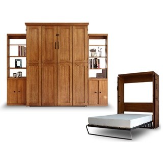 Queen Simplicity Murphy Bed and Two Door Bookcases in Chestnut Finish