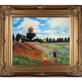 Claude Monet 'Poppy Field in Argenteuil' Hand Painted Framed Oil Reproduction on Canvas