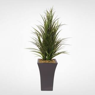 Faux Dracaena Grass Bush in Tall Metal Container