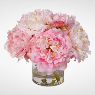 Glass and Faux Water Vace With Silk French Peonies