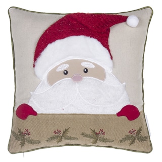 Santa Claus Multicolored Linen and Polyester 17-inch x 17-inch Throw Pillow