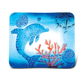 Glass Dcor - 7 Inch Blue Rectangle Plate - Dolphin