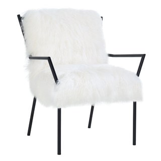 Lena White Sheepskin Chair with Black Metal Frame