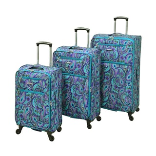 Leisure Vector Featherlights Teal Paisley 3-piece Expandable Spinner Luggage Set