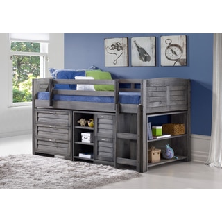 Donco Kids Grey Louver Low Loft Bed with Chests, Shelves, and Bookcase (Twin)