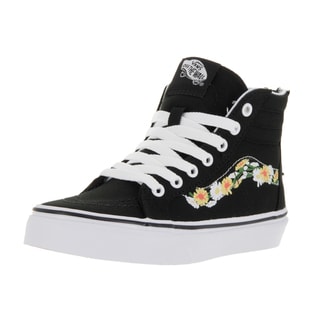 Vans Kids' Sk8-Hi Zip (Daisy) Black and White Canvas Skate Shoes with Multicolored Floral Accent