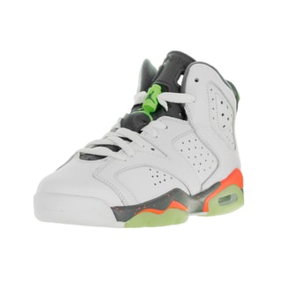 Nike Jordan Kids' Jordan 6 Retro White, Green, and Orange Synthetic Leather Basketball Shoes