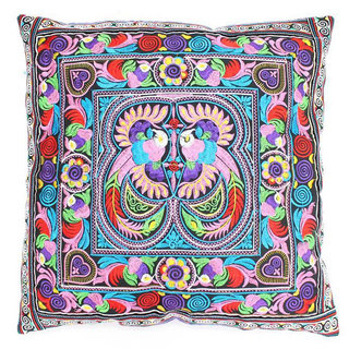 Handmade Cotton Hmong Multicolored Embroidered Pillow Cover (Thailand)