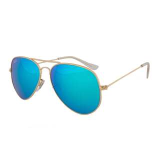 Ray-Ban RB3025 11217 Gold Frame Crystal Blue Mirror Lens Unisex Sunglasses