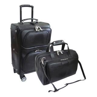 Amerileather Black Leather Lizard-Print 2-piece Spinner Luggage Set
