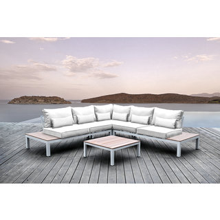 SOLIS Pulito 4-piece Outdoor White Aluminum Deep Seated Sectional, with White Cushions, and White Toss Pillows Patio Set