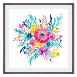 Watercolor Flowers Spring, Framed Paper Print