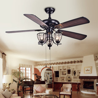 Mirabelle 3-light 5-blade 52-inch Black Metal and Crystal Lighted Ceiling Fan