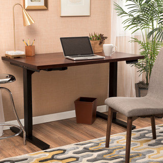 Fillmore 48-inch Acacia Wood Desk with Adjustable Height and Dual Powered Ba by Christopher Knight Home