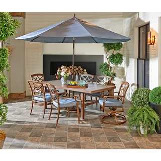 Made to Order Trisha Yearwood Outdoor Dining Set in Demo Denim with 11 ft. Umbrella