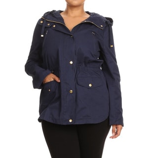 Women's Navy Blue Cotton Plus-size Rain Utility Jacket