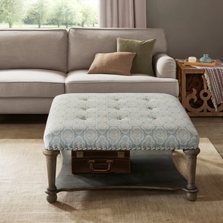 Madison Park Sadie Blue/ Green Square Exposed Wood Cocktail Ottoman
