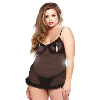 Fantasy Lingerie Plus Size Peek-a-Boo Underwire Ruffled Chemise & Matching Thong