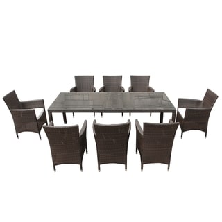 Beliani Wicker Outdoor Dining Set with Grey Cushions (Set of 8)