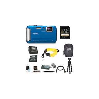 Panasonic Lumix DMC-TS30 Digital Camera (Blue) with 32GB Accessory Bundle