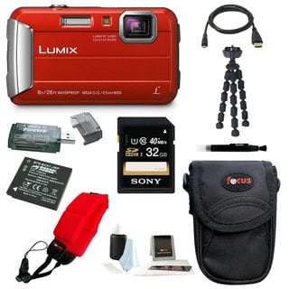 Panasonic Lumix DMC-TS30 Digital Camera (Red) with 32GB Accessory Bundle