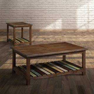 Furniture of America Katrine Country Style 2-Piece Slatted Brown Cherry Accent Table Set
