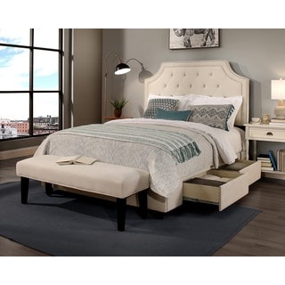 Republic Design House Audrey Tufted Ivory King-Size Storage Bed with Bench