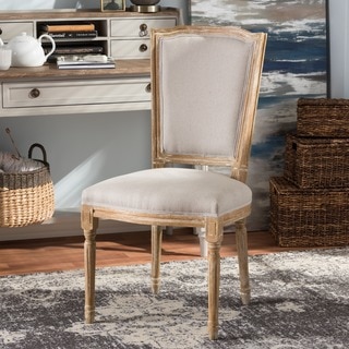 Baxton Studio Pallas French Vintage Cottage Weathered Oak Finish Wood and Beige Fabric Upholstered D