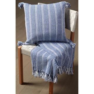 Blue Cotton 50-inch x 60-inch Striped Reversible Couch Throw