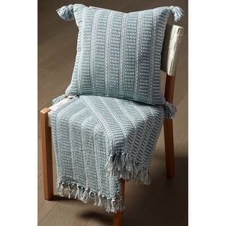 Stripped Reversible Grey and Teal Cotton 50-inch x 60-inch Couch Throw
