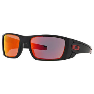 Oakley Men's Fuel Cell Matte Black Plastic Rectangular Sunglasses with Ruby Iridium Lens