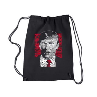 LA Pop Art 'Trump: Make America Great Again' Black Cotton Drawstring Backpack