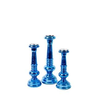Privilege Blue Glass Candleholders (Pack of 3)