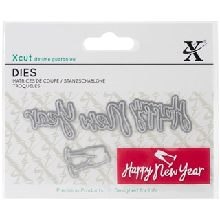 Xcut Mini Decorative Dies 4/Pkg-Happy New Year Sentiment