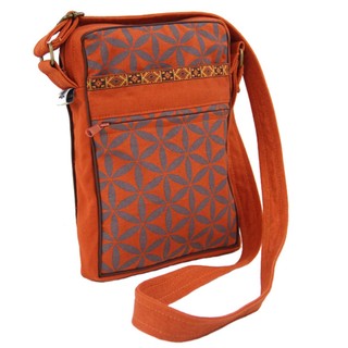 Handcrafted Flower of Life Festival Bag in Terracotta/Grey - Global Groove (Thailand)