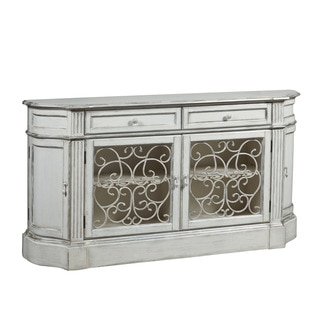 Hand Painted Distressed Aged Ivory Finish Credenza